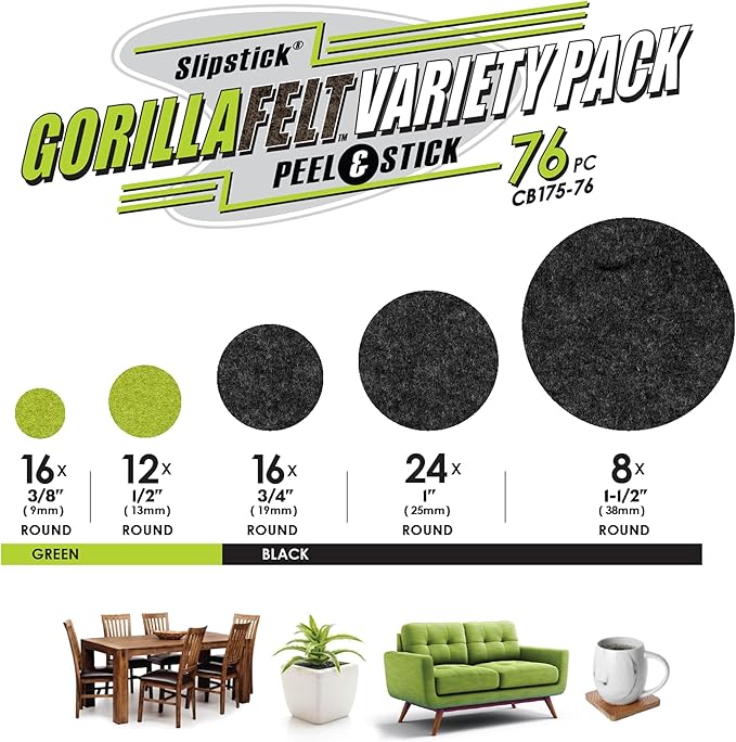 Slipstick Gorilla Felt Furniture Pads (76 Piece Variety Pack) Premium Furniture Pads & Chair Leg Floor Protectors for Hardwood Floors & Hard Surfaces | Furniture Pads - TrueDesk