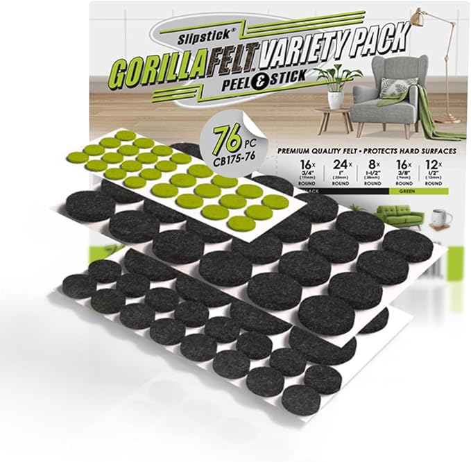 Slipstick Gorilla Felt Furniture Pads (76 Piece Variety Pack) Premium Furniture Pads & Chair Leg Floor Protectors for Hardwood Floors & Hard Surfaces | Furniture Pads - TrueDesk