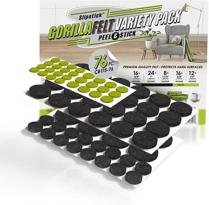 Slipstick Gorilla Felt Furniture Pads (76 Piece Variety Pack) Premium Furniture Pads & Chair Leg Floor Protectors for Hardwood Floors & Hard Surfaces | Furniture Pads - TrueDesk