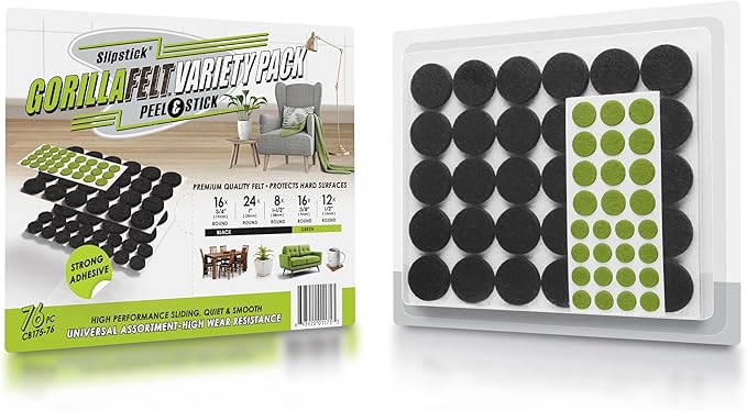 Slipstick Gorilla Felt Furniture Pads (76 Piece Variety Pack) Premium Furniture Pads & Chair Leg Floor Protectors for Hardwood Floors & Hard Surfaces | Furniture Pads - TrueDesk