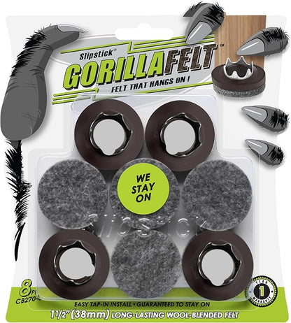 Slipstick GorillaFelt 1 - 1/2 Inch Felt Glides/Furniture Feet Floor Protectors (Set of 8 Sliders) Nail On Felt Furniture Pads Guaranteed to Stay On, Round, CB270 - 8 | Furniture Pads - TrueDesk