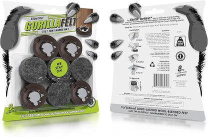 Slipstick GorillaFelt 1 - 1/2 Inch Felt Glides/Furniture Feet Floor Protectors (Set of 8 Sliders) Nail On Felt Furniture Pads Guaranteed to Stay On, Round, CB270 - 8 | Furniture Pads - TrueDesk