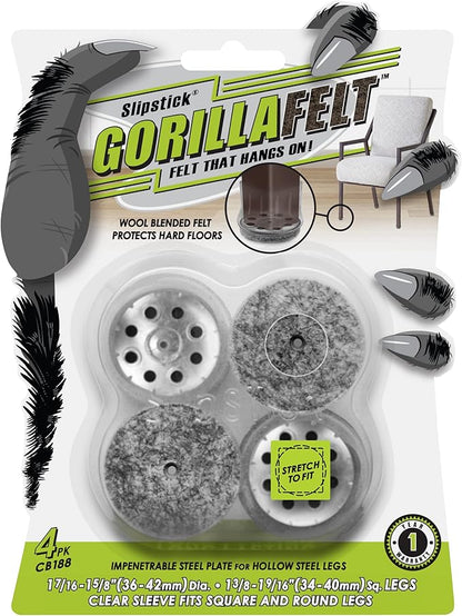 Slipstick GorillaFelt Chair Leg Floor Protectors for Hardwood Floors, Clear Sleeve Felt Pads for Furniture That Stay On, Fits Round & Square Legs, Includes 4 Premium Transparent Chair Socks, CB188 | Furniture Pads - TrueDesk