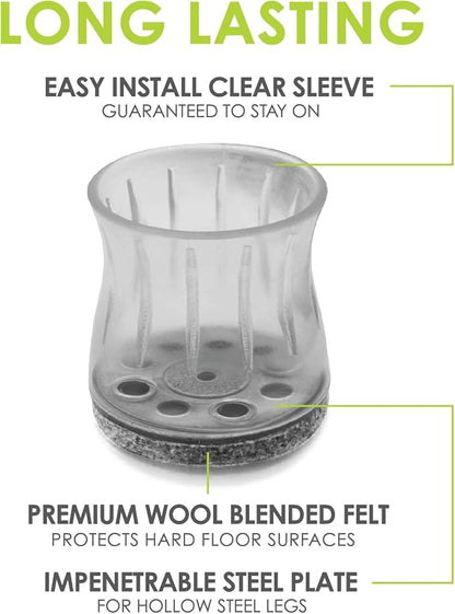 Slipstick GorillaFelt Chair Leg Floor Protectors for Hardwood Floors, Clear Sleeve Felt Pads for Furniture That Stay On, Fits Round & Square Legs, Includes 4 Premium Transparent Chair Socks, CB188 | Furniture Pads - TrueDesk