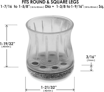 Slipstick GorillaFelt Chair Leg Floor Protectors for Hardwood Floors, Clear Sleeve Felt Pads for Furniture That Stay On, Fits Round & Square Legs, Includes 4 Premium Transparent Chair Socks, CB188 | Furniture Pads - TrueDesk