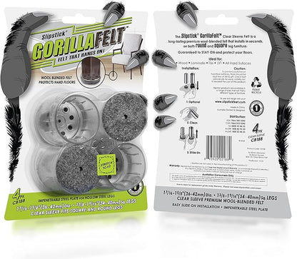 Slipstick GorillaFelt Chair Leg Floor Protectors for Hardwood Floors, Clear Sleeve Felt Pads for Furniture That Stay On, Fits Round & Square Legs, Includes 4 Premium Transparent Chair Socks, CB188 | Furniture Pads - TrueDesk