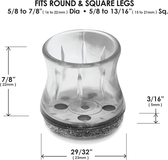 Slipstick GorillaFelt Chair Leg Floor Protectors for Hardwood Floors, Clear Sleeve Felt Pads for Furniture That Stay On, Fits Round & Square Legs, Includes 8 Premium Transparent Chair Socks, CB182 | Furniture Pads - TrueDesk