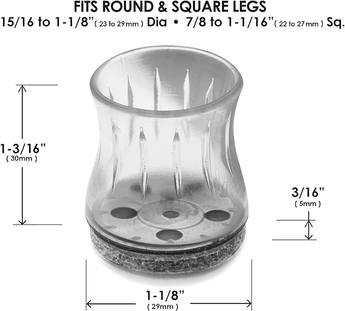 Slipstick GorillaFelt Chair Leg Floor Protectors for Hardwood Floors, Clear Sleeve Felt Pads for Furniture That Stay On, Fits Round & Square Legs, Includes 8 Premium Transparent Chair Socks, CB184 | Furniture Pads - TrueDesk