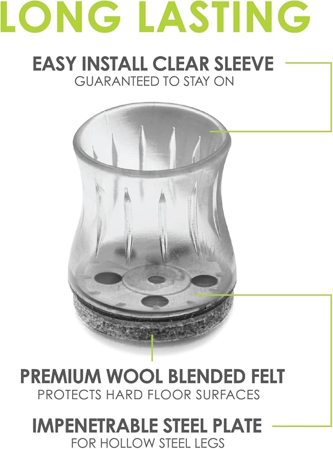 Slipstick GorillaFelt Chair Leg Floor Protectors for Hardwood Floors, Clear Sleeve Felt Pads for Furniture That Stay On, Fits Round & Square Legs, Includes 8 Premium Transparent Chair Socks, CB184 | Furniture Pads - TrueDesk
