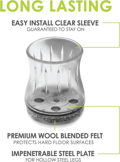 Slipstick GorillaFelt Chair Leg Floor Protectors for Hardwood Floors, Clear Sleeve Felt Pads for Furniture That Stay On, Fits Round & Square Legs, Includes 8 Premium Transparent Chair Socks, CB184 | Furniture Pads - TrueDesk