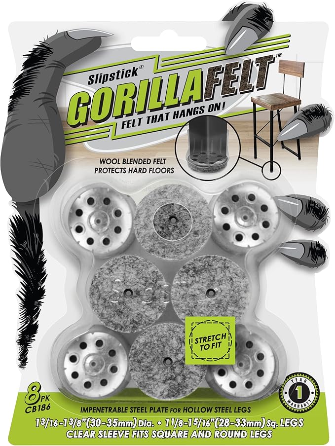 Slipstick GorillaFelt Chair Leg Floor Protectors for Hardwood Floors, Clear Sleeve Felt Pads for Furniture That Stay On, Fits Round & Square Legs, Includes 8 Premium Transparent Chair Socks, CB186 | Furniture Pads - TrueDesk