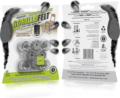Slipstick GorillaFelt Chair Leg Floor Protectors for Hardwood Floors, Clear Sleeve Felt Pads for Furniture That Stay On, Fits Round & Square Legs, Includes 8 Premium Transparent Chair Socks, CB182 | Furniture Pads - TrueDesk