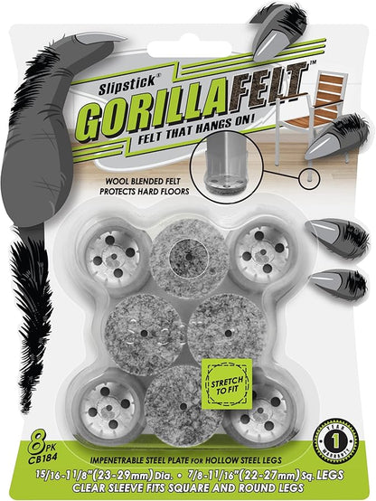Slipstick GorillaFelt Chair Leg Floor Protectors for Hardwood Floors, Clear Sleeve Felt Pads for Furniture That Stay On, Fits Round & Square Legs, Includes 8 Premium Transparent Chair Socks, CB184 | Furniture Pads - TrueDesk