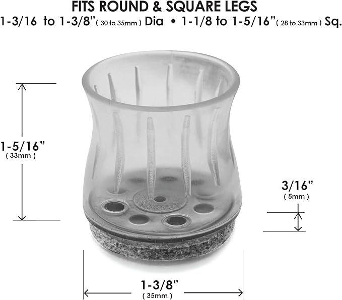 Slipstick GorillaFelt Chair Leg Floor Protectors for Hardwood Floors, Clear Sleeve Felt Pads for Furniture That Stay On, Fits Round & Square Legs, Includes 8 Premium Transparent Chair Socks, CB186 | Furniture Pads - TrueDesk