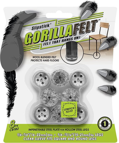 Slipstick GorillaFelt Chair Leg Floor Protectors for Hardwood Floors, Clear Sleeve Felt Pads for Furniture That Stay On, Fits Round & Square Legs, Includes 8 Premium Transparent Chair Socks, CB182 | Furniture Pads - TrueDesk