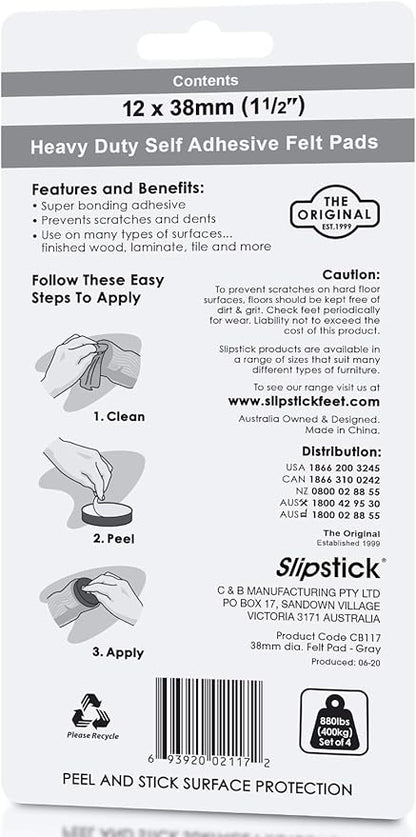 Slipstick Premium Wool Felt Furniture Pads/Chair Feet Floor Protectors (1.5 Inch Round) Includes 12 Heavy - Duty Felt Pads with Self Stick Adhesive, Gray, CB117 | Furniture Pads - TrueDesk