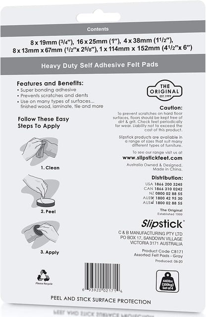 Slipstick Premium Wool Felt Furniture Pads/Floor Protector Variety Pack (37 Pieces) Self Stick Furniture Felt Protection Pads, Safe on All Hard Surfaces, Gray, CB171 | Furniture Pads - TrueDesk