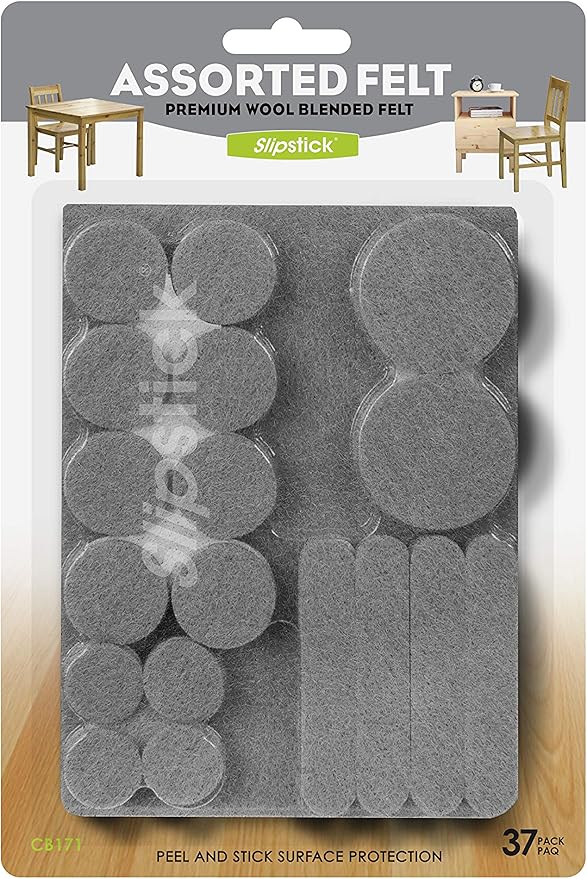 Slipstick Premium Wool Felt Furniture Pads/Floor Protector Variety Pack (37 Pieces) Self Stick Furniture Felt Protection Pads, Safe on All Hard Surfaces, Gray, CB171 | Furniture Pads - TrueDesk