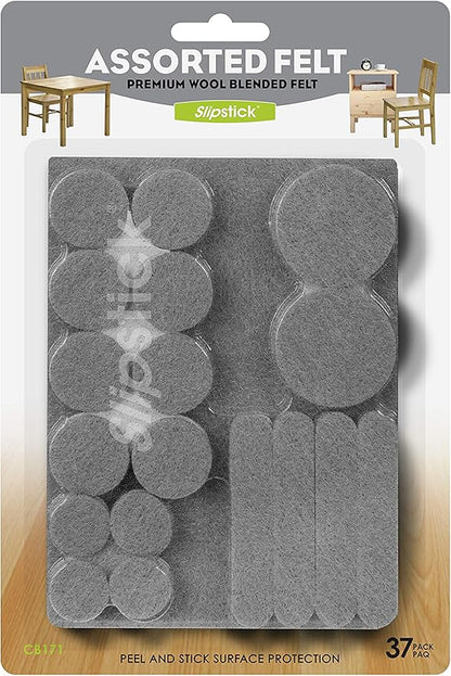 Slipstick Premium Wool Felt Furniture Pads/Floor Protector Variety Pack (37 Pieces) Self Stick Furniture Felt Protection Pads, Safe on All Hard Surfaces, Gray, CB171 | Furniture Pads - TrueDesk