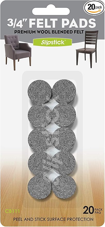 Slipstick Premium Wool Felt Furniture Pads/Small Chair Feet Floor Protectors (3/4 Inch Round) Includes 20 Heavy - Duty Felt Pads with Self Stick Adhesive, Gray, CB111 | Furniture Pads - TrueDesk