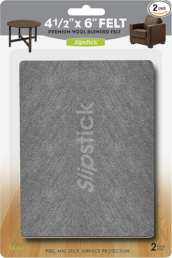 Slipstick Premium Wool Felt Sheet Furniture Pads/Floor Surface Protectors (6 Inch x 4 - 1/2 inch) Includes 2 Large Felt Pad Blankets with Self Stick Backing, Gray, CB161 | Furniture Pads - TrueDesk