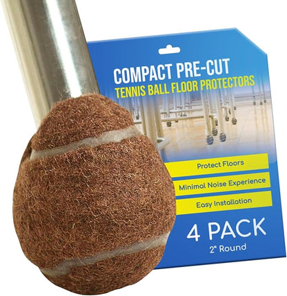 Small 2 Inch PreCut Tennis Ball Glides for Chairs 4ct (Brown) | Furniture Pads - TrueDesk