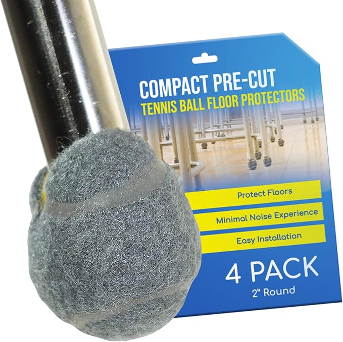 Small 2 Inch PreCut Tennis Ball Glides for Chairs Desks Tables Stools Walkers Leg Floor Protector Heavy Duty Long Lasting Felt Pads for Hard Floor Surfaces - Grey 4 Count | Furniture Pads - TrueDesk