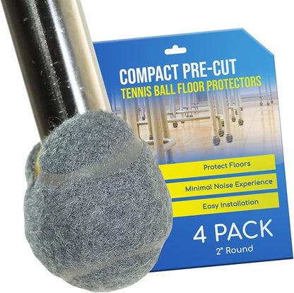 Small 2 Inch PreCut Tennis Ball Glides for Chairs Desks Tables Stools Walkers Leg Floor Protector Heavy Duty Long Lasting Felt Pads for Hard Floor Surfaces - Grey 4 Count | Furniture Pads - TrueDesk