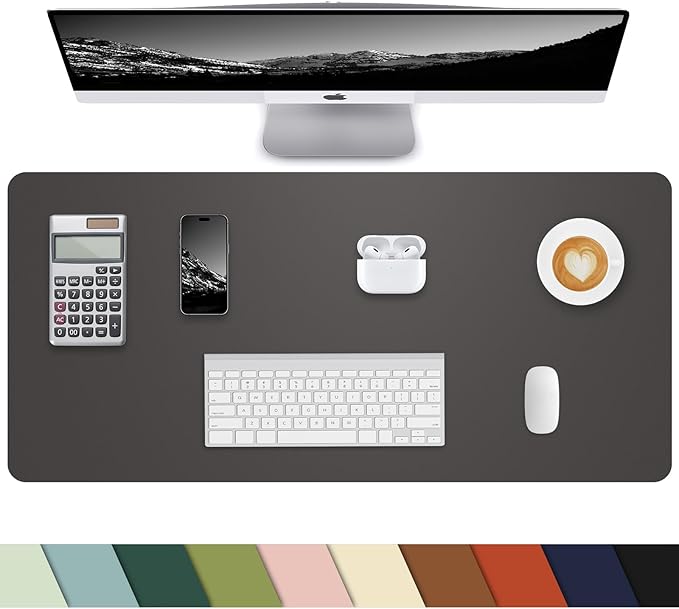Small Desk Mat,Leather Desk Pad Protector,Desk Mouse pad,Office Desk mat,Laptop Mat for Desk, Non - Slip PU Leather Desk Blotter,Waterproof Desk Writing Pad for Office/Home(31.5"x15.7",Dark Grey) | Desk Pads Blotters - TrueDesk