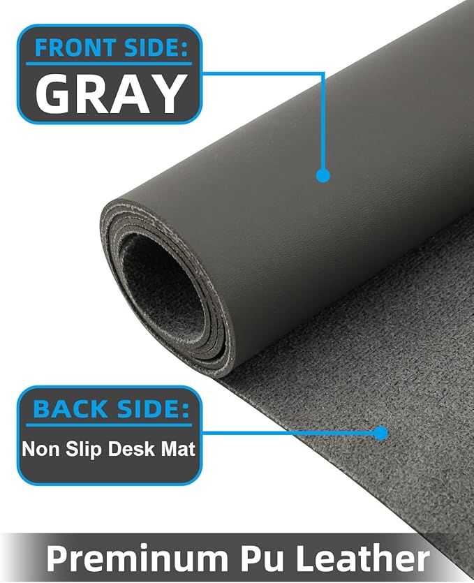 Small Desk Mat,Leather Desk Pad Protector,Desk Mouse pad,Office Desk mat,Laptop Mat for Desk, Non - Slip PU Leather Desk Blotter,Waterproof Desk Writing Pad for Office/Home(31.5"x15.7",Dark Grey) | Desk Pads Blotters - TrueDesk