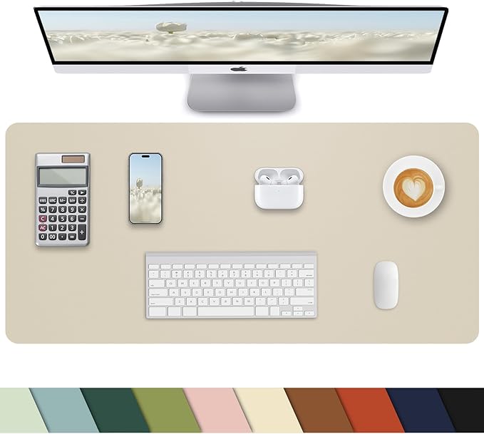 Small Desk Mat,Leather Desk Pad Protector,Desk Mouse pad,Office Desk mat,Laptop Mat for Desk, Non - Slip PU Leather Desk Blotter,Waterproof Desk Writing Pad for Office/Home(23.6"x13.8",Beige) | Desk Pads Blotters - TrueDesk
