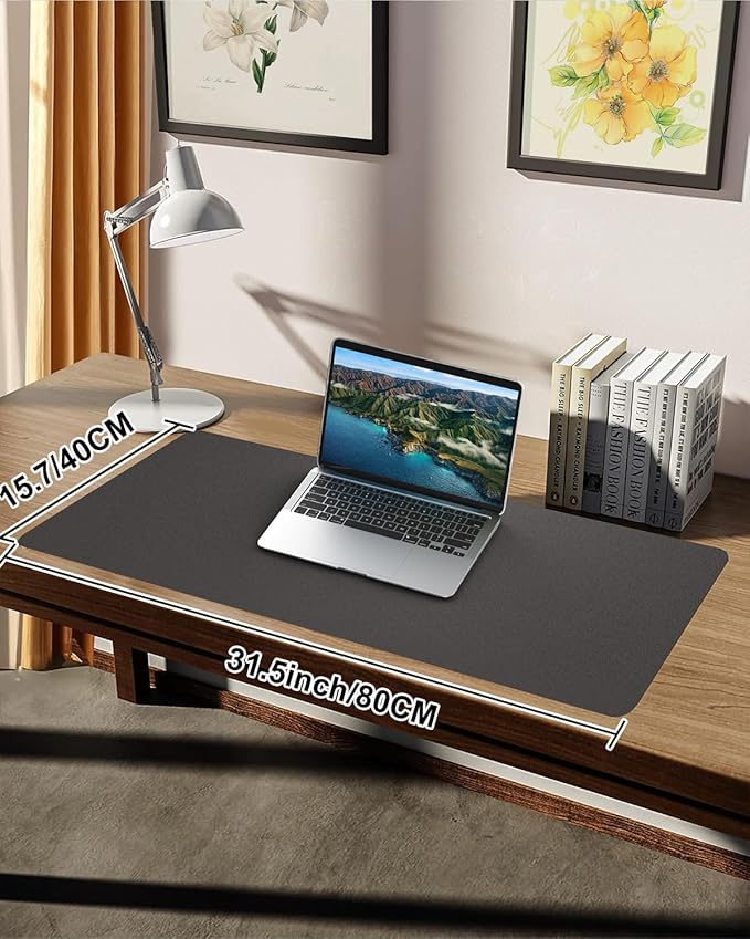 Small Desk Mat,Leather Desk Pad Protector,Desk Mouse pad,Office Desk mat,Laptop Mat for Desk, Non - Slip PU Leather Desk Blotter,Waterproof Desk Writing Pad for Office/Home(31.5"x15.7",Dark Grey) | Desk Pads Blotters - TrueDesk
