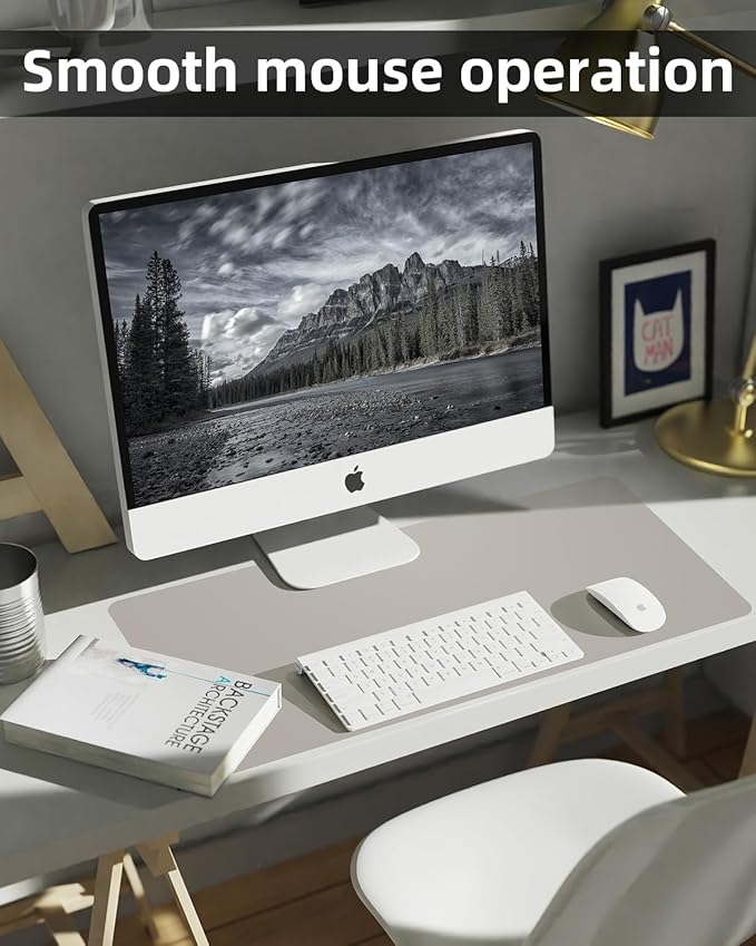 Small Leather Desk Mat, Mouse Pad, Laptop Mat, Non - Slip PU Leather Blotter, Waterproof Writing Pad for Office/Home (23.6"x13.8", Light Grey) | Desk Pads Blotters - TrueDesk