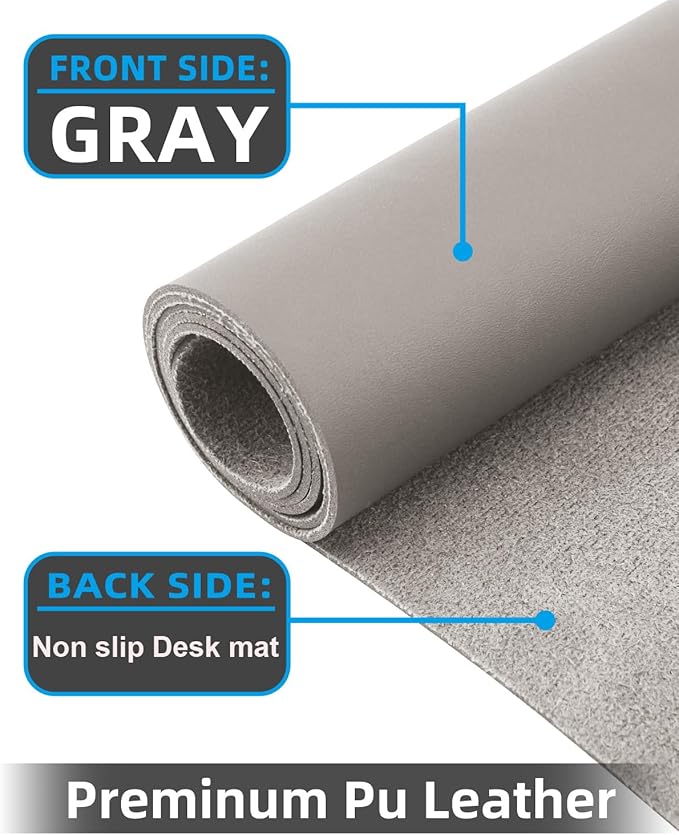 Small Leather Desk Mat, Mouse Pad, Laptop Mat, Non - Slip PU Leather Blotter, Waterproof Writing Pad for Office/Home (23.6"x13.8", Light Grey) | Desk Pads Blotters - TrueDesk