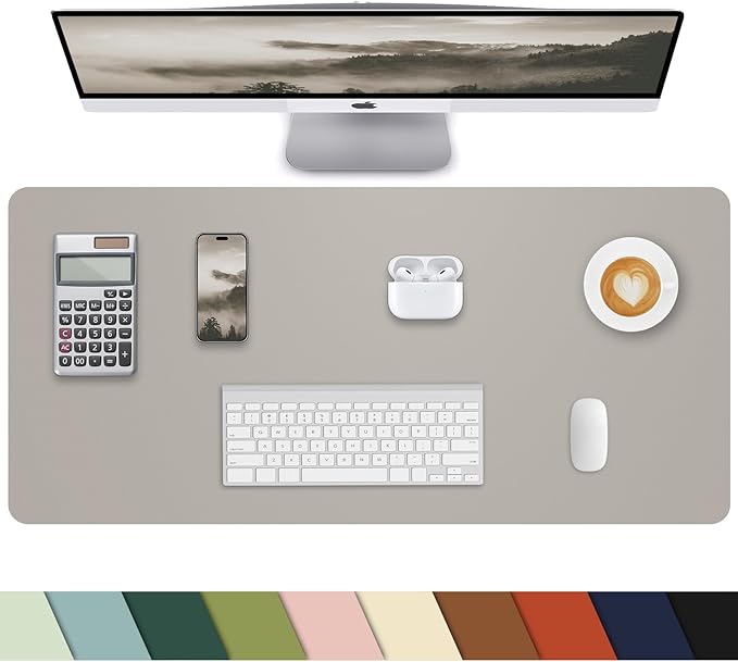 Small Leather Desk Mat, Mouse Pad, Laptop Mat, Non - Slip PU Leather Blotter, Waterproof Writing Pad for Office/Home (23.6"x13.8", Light Grey) | Desk Pads Blotters - TrueDesk