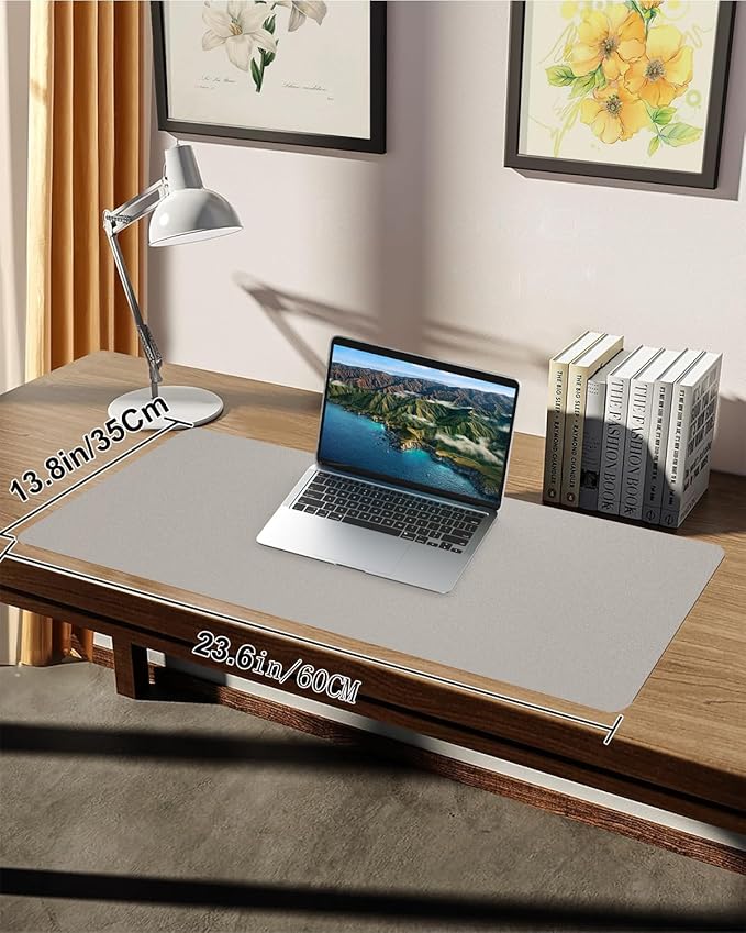 Small Leather Desk Mat, Mouse Pad, Laptop Mat, Non - Slip PU Leather Blotter, Waterproof Writing Pad for Office/Home (23.6"x13.8", Light Grey) | Desk Pads Blotters - TrueDesk