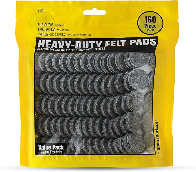 Smart Surface 8627 Heavy Duty Self Adhesive Furniture Felt Pads 1 - Inch Round Gray 160 - Piece Value Pack in Resealable Bag | Furniture Pads - TrueDesk