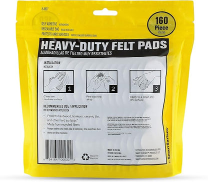Smart Surface 8627 Heavy Duty Self Adhesive Furniture Felt Pads 1 - Inch Round Gray 160 - Piece Value Pack in Resealable Bag | Furniture Pads - TrueDesk