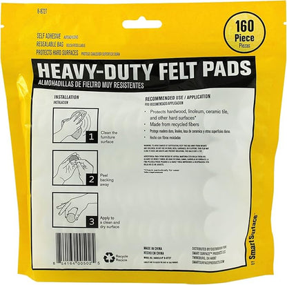 Smart Surface 8727 Heavy Duty Self Adhesive Furniture Felt Pads 1 - Inch Round Oatmeal 160 - Piece Value Pack in Resealable Bag | Furniture Pads - TrueDesk