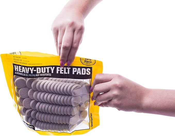 Smart Surface 8727 Heavy Duty Self Adhesive Furniture Felt Pads 1 - Inch Round Oatmeal 160 - Piece Value Pack in Resealable Bag | Furniture Pads - TrueDesk