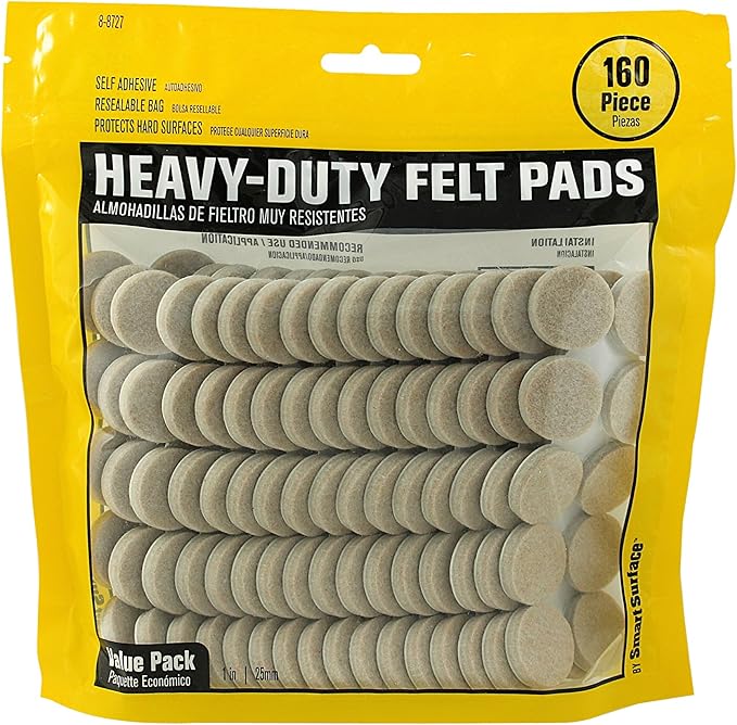 Smart Surface 8727 Heavy Duty Self Adhesive Furniture Felt Pads 1 - Inch Round Oatmeal 160 - Piece Value Pack in Resealable Bag | Furniture Pads - TrueDesk