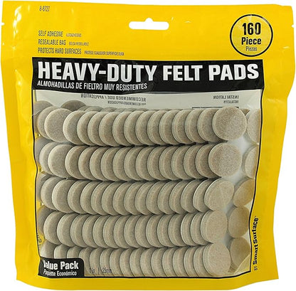 Smart Surface 8727 Heavy Duty Self Adhesive Furniture Felt Pads 1 - Inch Round Oatmeal 160 - Piece Value Pack in Resealable Bag | Furniture Pads - TrueDesk