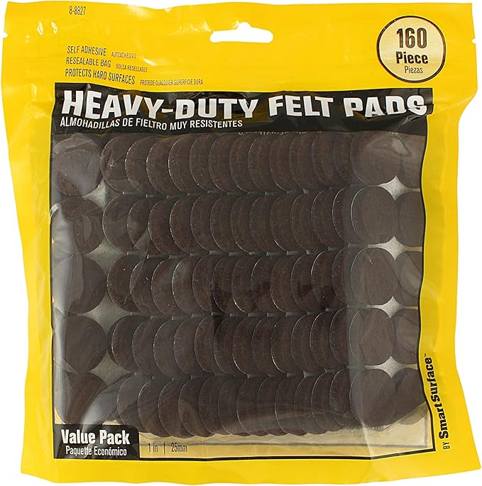Smart Surface 8827 Heavy Duty Self Adhesive Furniture Felt Pads 1 - Inch Round Brown 160 - Piece Value Pack in Resealable Bag | Furniture Pads - TrueDesk