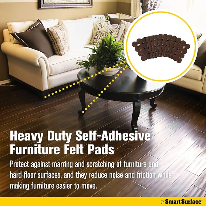 Smart Surface 8827 Heavy Duty Self Adhesive Furniture Felt Pads 1 - Inch Round Brown 160 - Piece Value Pack in Resealable Bag | Furniture Pads - TrueDesk