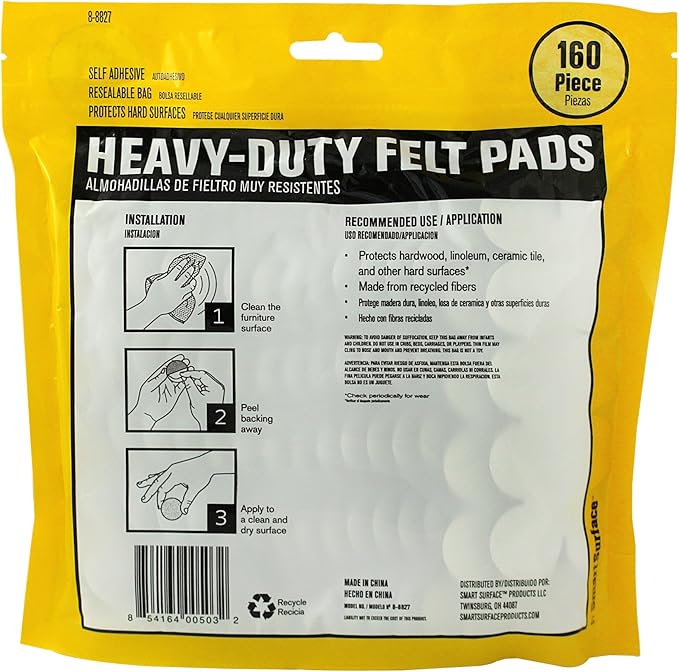 Smart Surface 8827 Heavy Duty Self Adhesive Furniture Felt Pads 1 - Inch Round Brown 160 - Piece Value Pack in Resealable Bag | Furniture Pads - TrueDesk