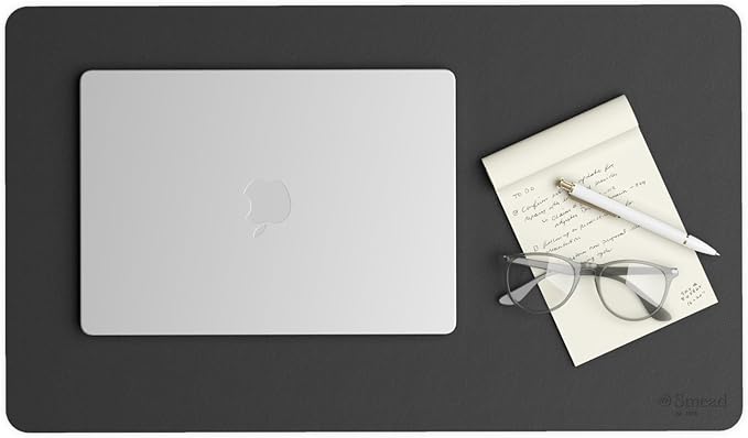 Smead Desk Pad, Vegan Leather Desk Mat with Non - Slip Faux Suede Backing, Perfect Desk Organizer for Office Decor, 23.6” x 13.7” Small, Charcoal (64838) | Desk Pads Blotters - TrueDesk