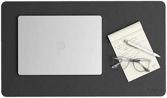 Smead Desk Pad, Vegan Leather Desk Mat with Non - Slip Faux Suede Backing, Perfect Desk Organizer for Office Decor, 23.6” x 13.7” Small, Charcoal (64838) | Desk Pads Blotters - TrueDesk