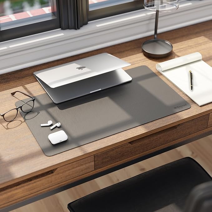 Smead Desk Pad, Vegan Leather Desk Mat with Non - Slip Faux Suede Backing, Perfect Desk Organizer for Office Decor, 23.6” x 13.7” Small, Charcoal (64838) | Desk Pads Blotters - TrueDesk