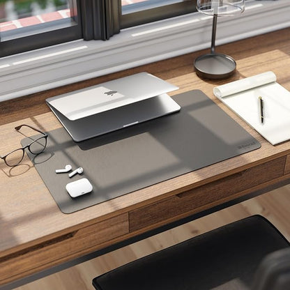 Smead Desk Pad, Vegan Leather Desk Mat with Non - Slip Faux Suede Backing, Perfect Desk Organizer for Office Decor, 23.6” x 13.7” Small, Charcoal (64838) | Desk Pads Blotters - TrueDesk