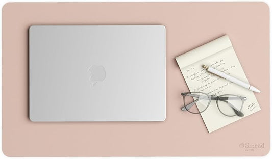 Smead Desk Pad, Vegan Leather Desk Mat with Non - Slip Faux Suede Backing, Perfect Desk Organizer for Office Decor, 23.6” x 13.7” Small, Dusty Rose (64839) | Desk Pads Blotters - TrueDesk